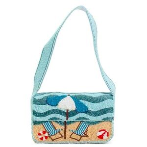 Viral Sol and Mer beaded umbrella and chairs beach purse bag
